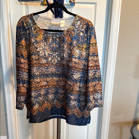 Alfred Dunner Tops - Alfred Dunner Blue/Brown quarter length sleeves top. Size 1X